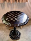 Victorian Papier Mache Mother of Pearl Inlaid Tilt Top Chess Table