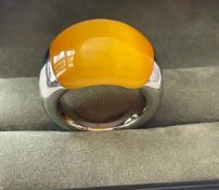 Calvin Klein Silver Ellipse Ring With Orange Stone
