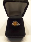Vintage Sterling Silver Amber Celtic Ring