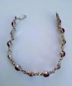 Vintage Monet Art Nouveau Red Floral Rhinestone Bracelet