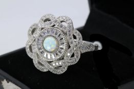 Pretty Silver Round Opal Target Ring