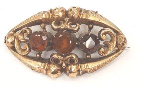 Antique Victorian Rolled Gold Trilogy Brooch With Yellow Citrines