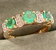 18ct Gold Emerald & Diamond Half Hoop Ring With Valuation