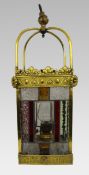 Victorian Arts & Crafts Stained Glass Oil Lamp Hall Lantern