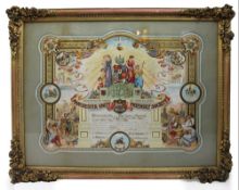 Edwardian Oddfellows Manchester Unity Friendly Society Certificate â€“ Worcester â€“ 1905