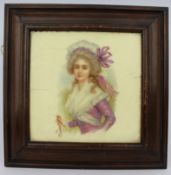 Victorian Hand Painted Portrait Tile in Original Frame â€“ c.1880