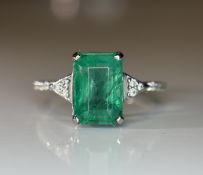 Beautiful 3.04 CT Natural Emerald Ring With Natural Diamonds & Platinum 950