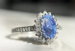 Beautiful 2.19 CT Unheated Burma Blue Sapphire Diamonds & 950 Platinum