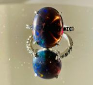 Beautiful 5.22 CT Natural Black Opal Ring With Natural Black Diamond & 18k Gold