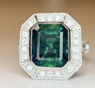 Beautiful 5.05 CT Natural Emerald With Natural Diamonds & 18k Gold