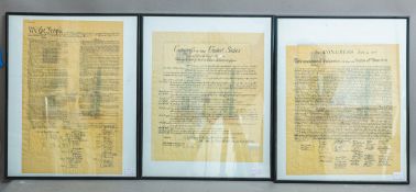 3 alte Kopien der Unabhängigkeitserklärung der Vereinigten Staaten von Amerika (20. Jh.)