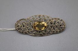 Brosche 835 Silber mit Citrin und Markasiten