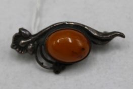 Bernstein Brosche Silber 925 Gdansk Polen 2. H. 20 Jh.