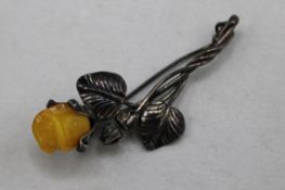 Butterscotch Bernstein Rosen Brosche Silber 925 Gdansk Polen 2. H. 20 Jh.