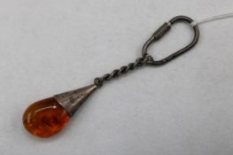 Bernstein Schlüsselanhänger Silber 925 Gdansk Polen 2. H. 20 Jh.