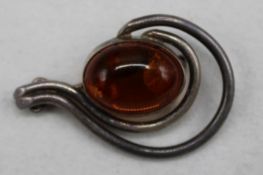 Bernstein Brosche Silber 925 Gdansk Polen 2. H. 20 Jh.