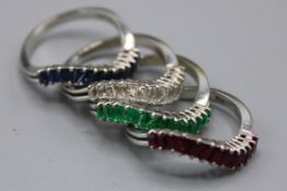 4er Ring Set Diamant Rubin Saphir Smaragd Gold 750