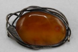 Butterscotch Bernstein Brosche Silber 925 Gdansk Polen 2. H. 20 Jh.