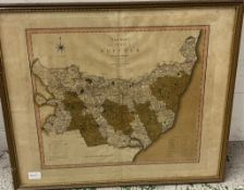 A framed map of Suffolk 68cm x 59cm