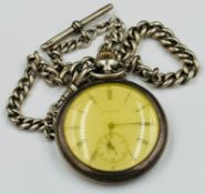 An Elgin Silver pocket watch on silver T Bar chain