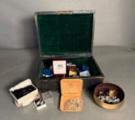 A jewellery box with a selection of quality costume jewellery along with several pairs of 9ct gold
