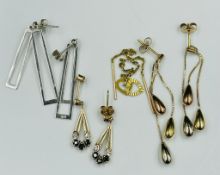 A selection of four sets of 9ct gold earrings, various styles, approximate total weight of 6.4g