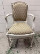 A grey painted Louis style open arm chair