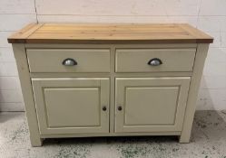 A white painted John Lewis sideboard with two drawers and two door cupboard under (H80cm W122cm