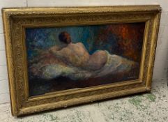 A reclining female nude oil on board by Pam Parker 98 (frame 130cm x 80cm)