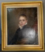 An 18th Century oil painting of a young boy, seated. Frame size 63cm x 77cm.