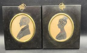 A pair of 19th Century silhouettes dated 1838 of William Tiffin and his wife Jane Tiffin