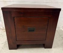 A single drawer campaign style side table or bedside (H45cm W50cm D50cm)