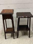 A side table with scalloped edge and tier under along with an oak plant stand
