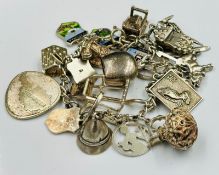 A silver charm bracelet.