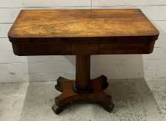 William IV style card table on turned supports (Folded H72cm W92cm D48cm)