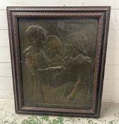 Arts and Crafts oak frame with plaster Evensong sculpture panel (frame 65cm x 76cm) AF