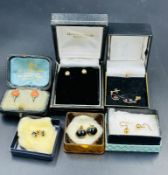 A selection of six sets of 9ct gold earrings, various styles and designs
