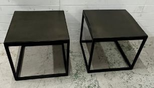 Two side table with a parquet top on a metal frame (H58cm Sq62cm)