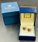 Royal Mint Classics pair of 9ct gold earrings with diamonds, amethysts and pink and blue sapphires.