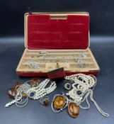 A selection of silver jewellery to include, necklaces, rings, some amber etc.