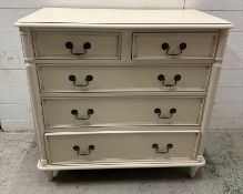 A white painted two over three Laura Ashley chest of drawers (H87cm W90cm D48cm)