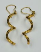 A pair of 9ct yellow gold twist drop earrings, approximate weight 2g