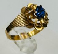 An 18ct gold fancy blue stone ring , approximate weight 4g and size S