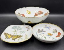A selection of Limoges ceramic bowls by Dubarry decorated with butterfly's