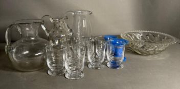 A selection of glassware to include jugs, water glasses and a fruit bowl