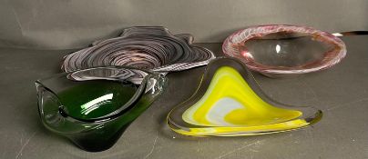 A selection of Murano glass dishes in various styles and colours