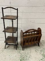 A spindle mahogany magazine rack and cake stand