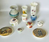 A selection of assorted china to include lidded pots, vases and prattware