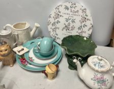A collection, teapots, cake stands etc