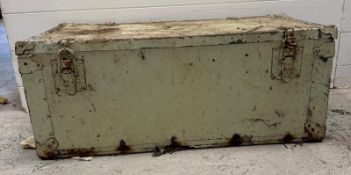 A wooden industrial trunk